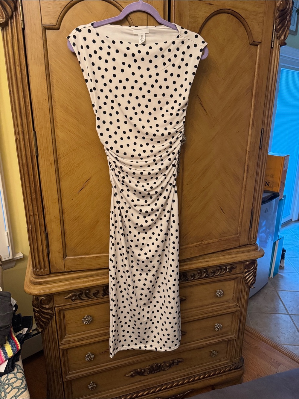 H&M White Midi Dress with Black Polka Dots